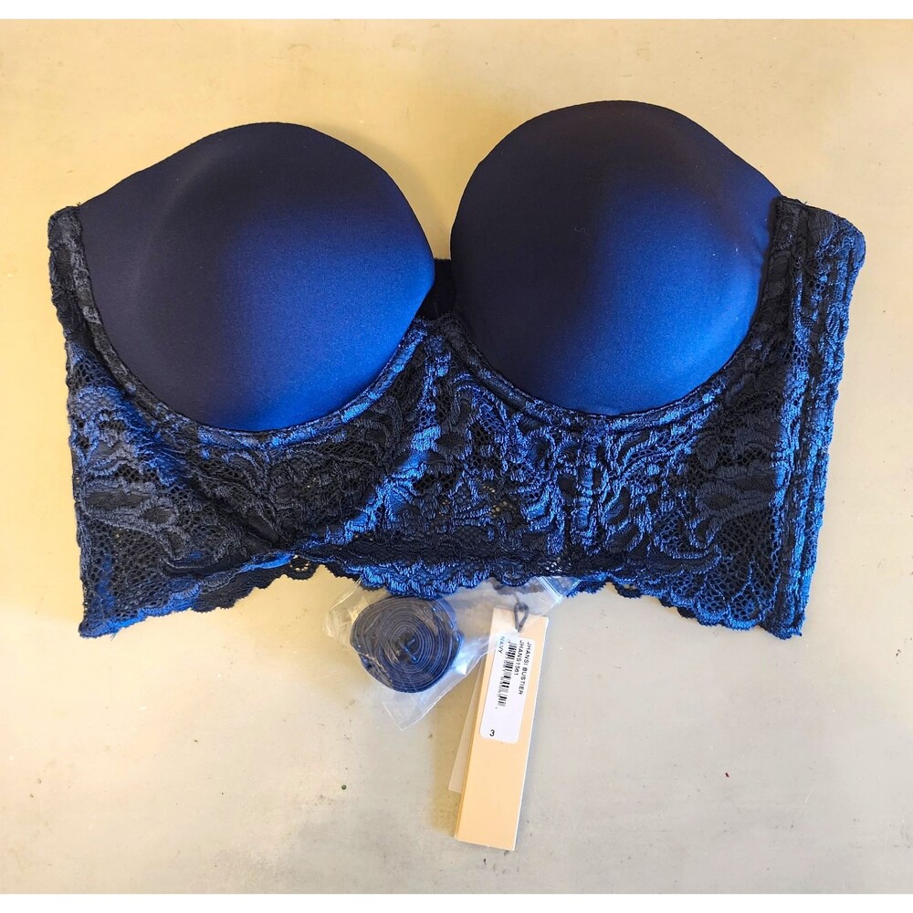 Cosabella Jhansi Bustier Padded Underwire Lace 34C Nwt Navy BLUE Straps Romantic